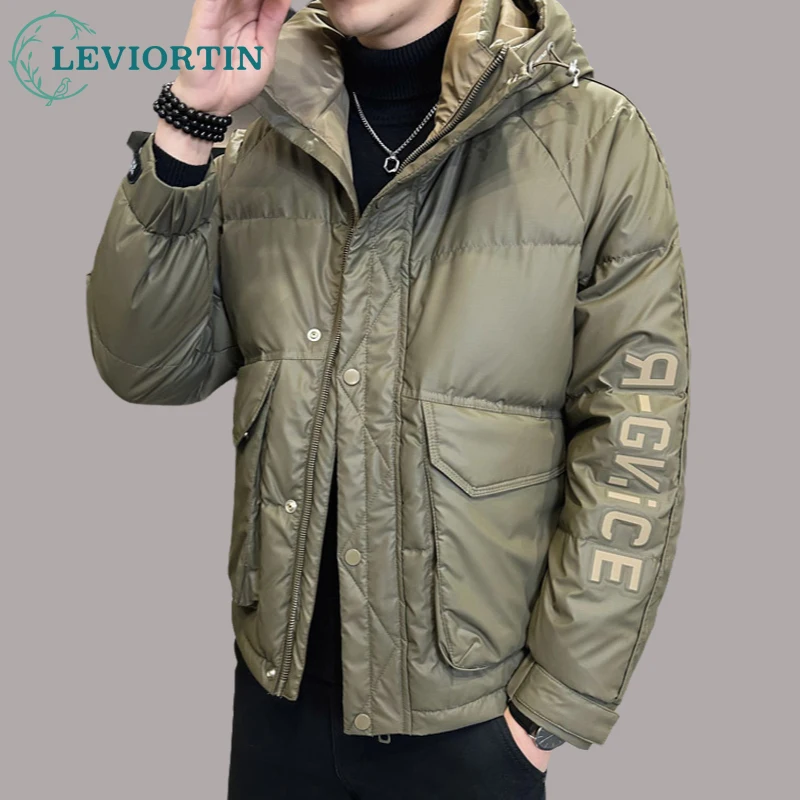 Men's Workwear Hooded Down Jacket Winter Thick Warm Cool Short Coat Hooded Windbreaker Youth Men Outwear Down Coat Man