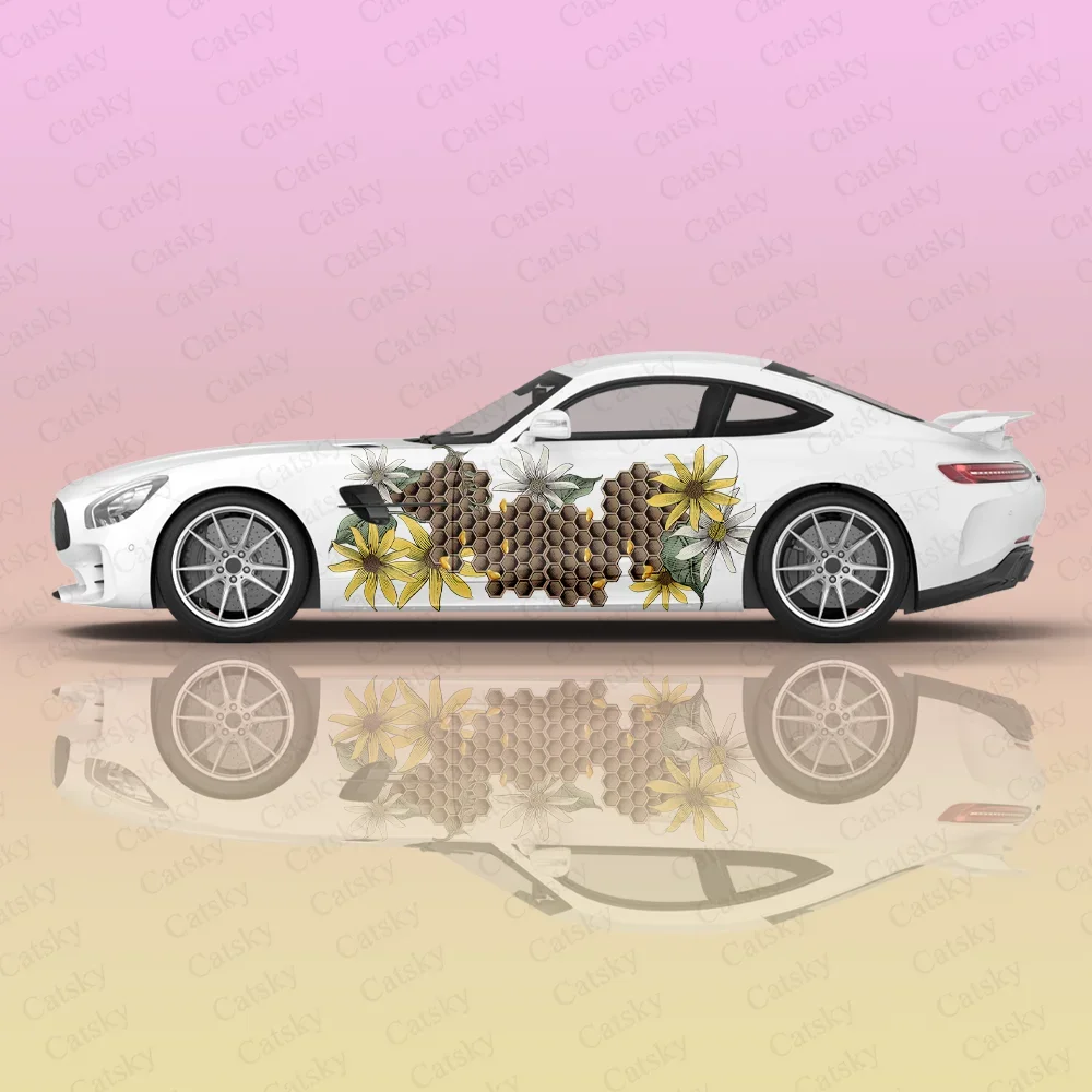 Sunflower Oil Painting Design Pattern  Car Body Stickers Vinyl Car Side Decal Decoration Auto Accessories Wrap Cover Film Gift