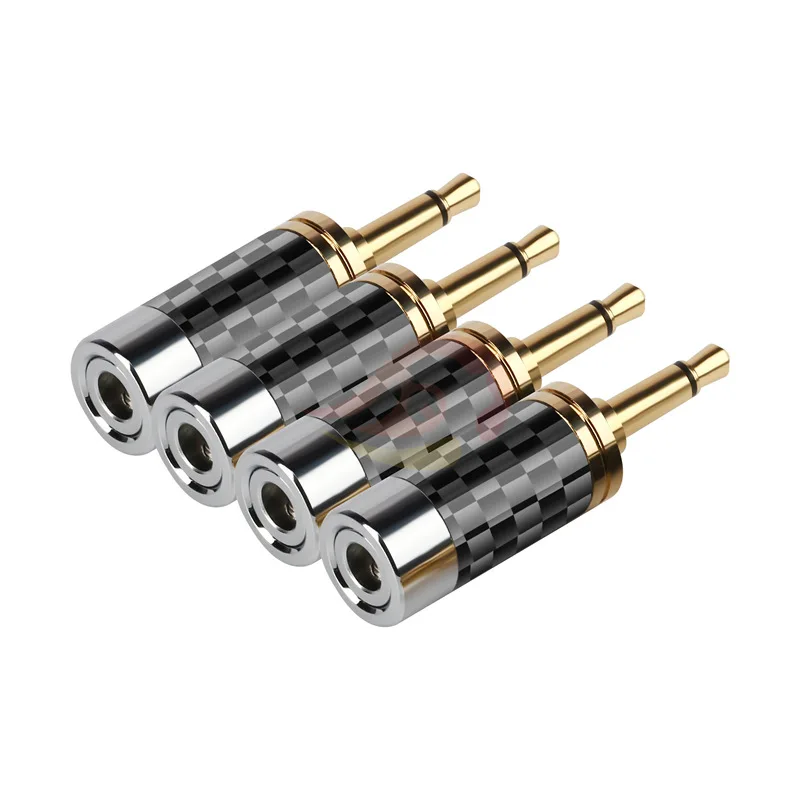 2pc 3.5mm Mono Headphone Plug 7.2mm*4mm Carbon Fiber Gold Plated Copper Jack 3.5 Audio Adapter Soldering Earphone Wire Connector