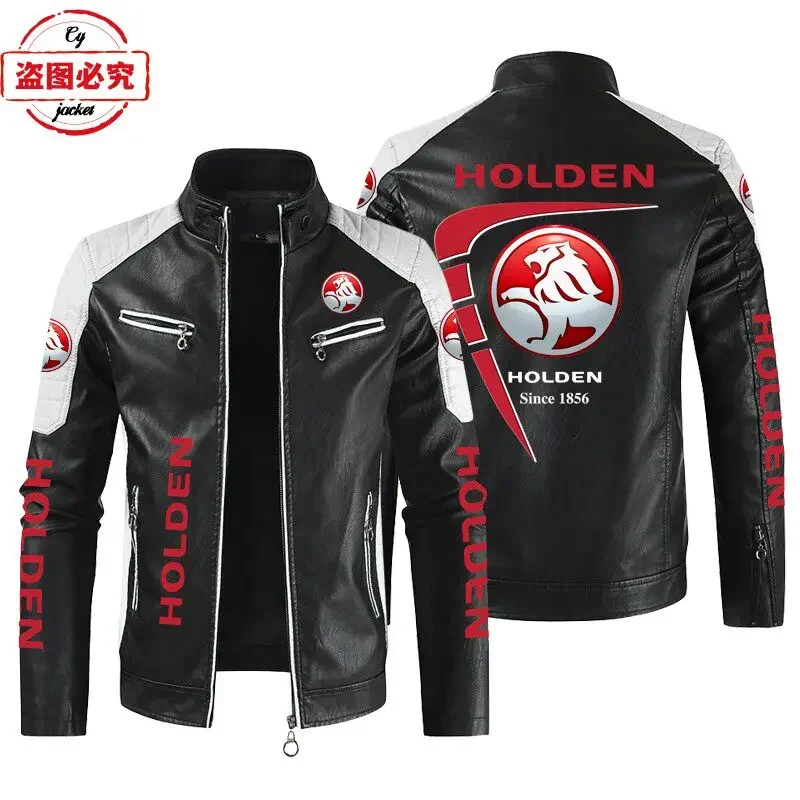 Holden Car Logo Printed Racing Suit PU Leather Jacket Stand Collar Windproof Jacket Holden Team Jacket Men's Work Uniform