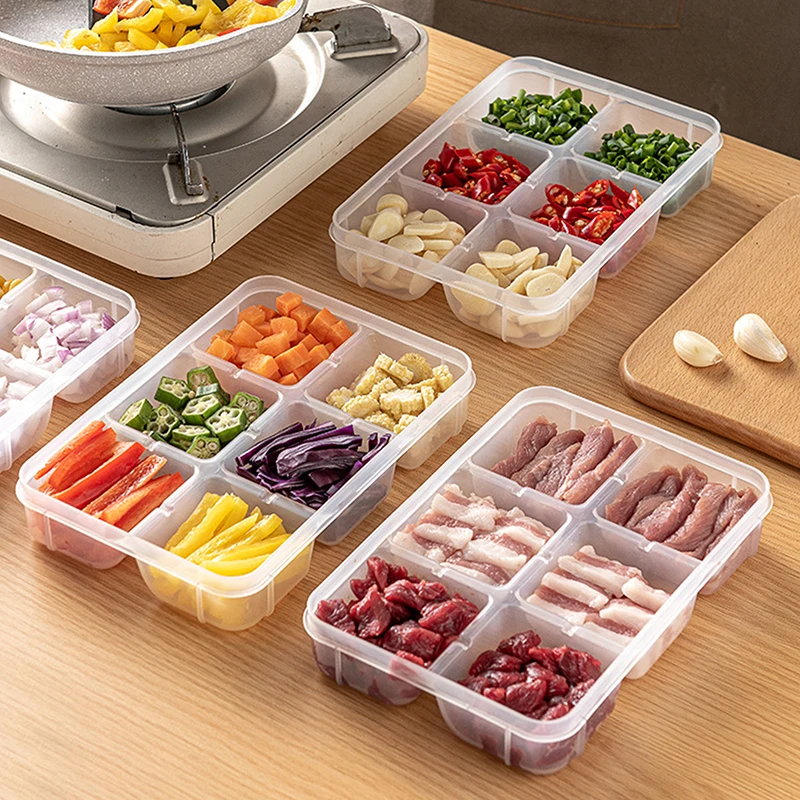 2/4/6 Grids Kitchen Food Storage Container Box Portable Refrigerator Vegetable Sealed Preservation Box Refrigerator Food Grade