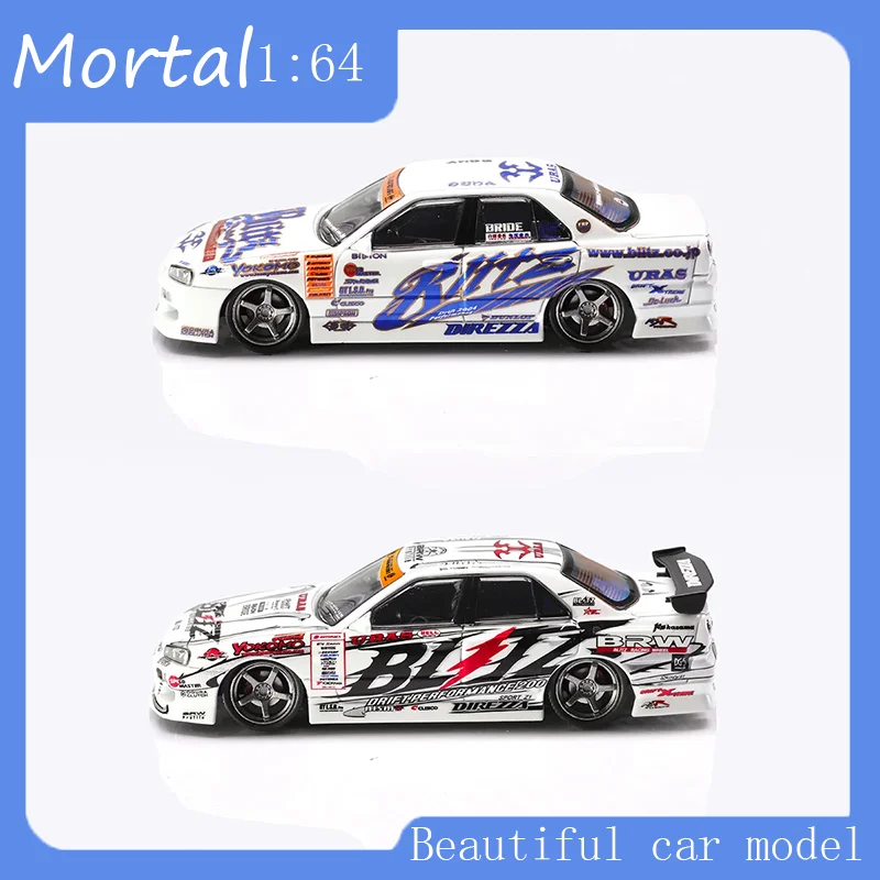 

Mortal 1:64 modified retro Nissan ER34D1GP painted BLITZ-ER34 metal car model