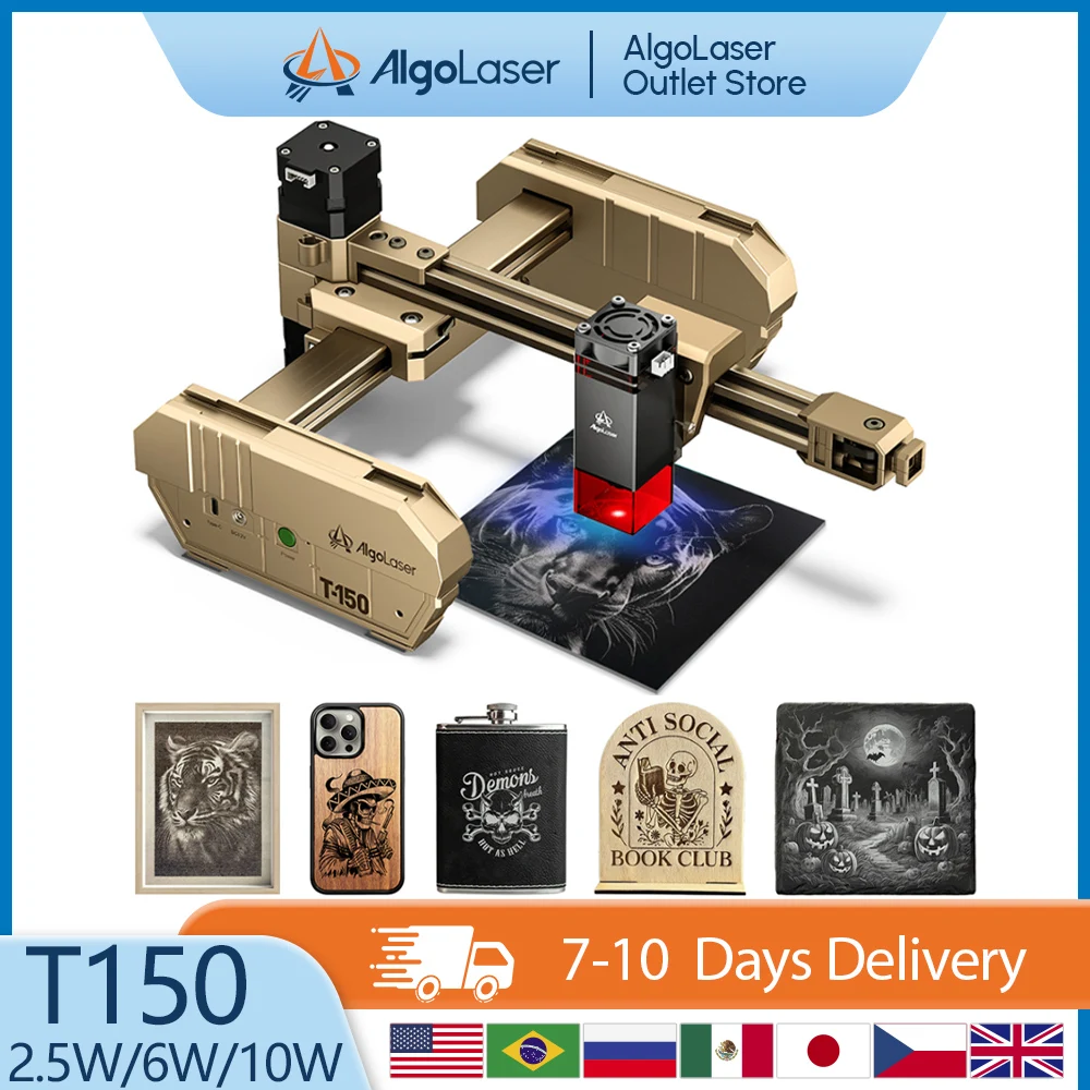 

Algolaser T150 Портативный лазерный гравер DIY Лазерная гравировальная машина Гравировка логотипа Дерево Окрашенное акриловое стекло Кожа