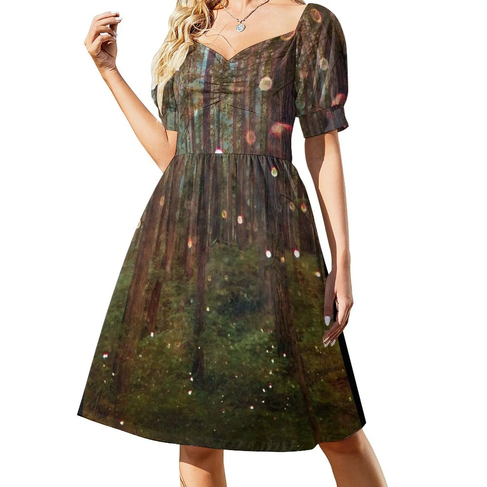 Forest Trees Nature Path - Magical Midsummer Night's Dream Short Sleeved Dress cocktail dresses Women's summer suit Dress