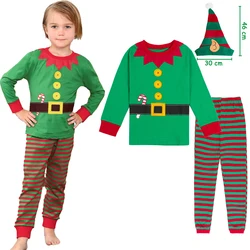 Christmas Pajamas Kids Boys Cosplay Green Elf Santa Claus Sleepwear Toddler Girls Xmas Clothes with Hat New Year Gift 2-14 Years