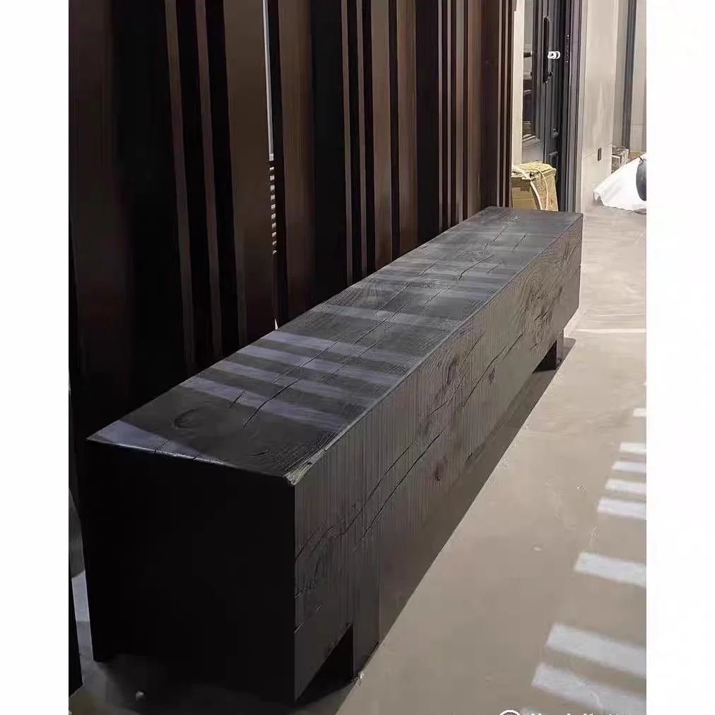 Carbonized black solid wood bench whole bed and breakfast decoration long piece creative wooden pier shoe changing stool