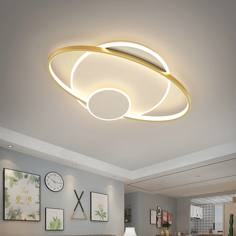 

Modern Simple LED Ceiling Light Living Room Oval Bedroom Ceiling Lamp Creative Planet Dining Room Balcony Lighting Fixture Gold