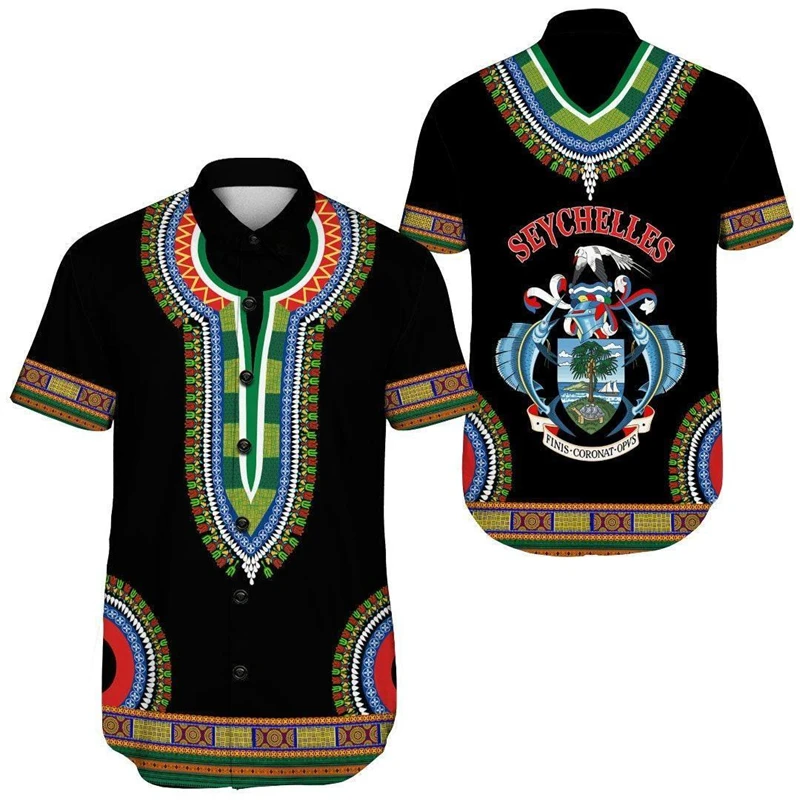 Africa Seychelles Map Flag 3D Print Shirts For Men Clothes National Emblem Beach Shirts Patriotic Coat Of Arms Blouses Male Tops