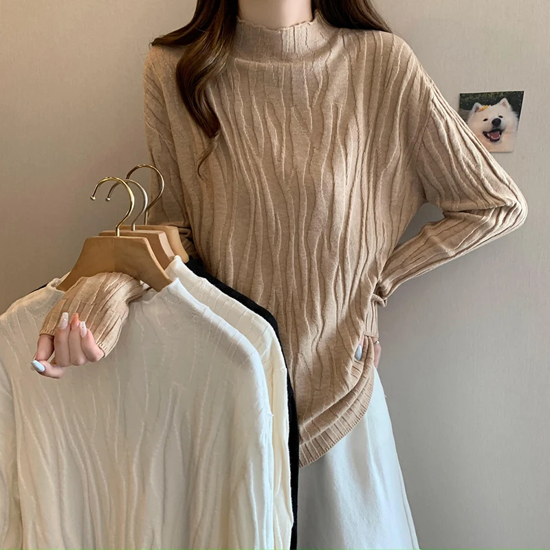 2023 Knit Oversized Sweater Pullover Women Stylish Chic Elegant Fashion Tops Y2K Autumn Winter Long Sleeve Turtleneck Knitwear