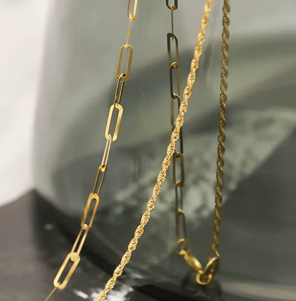 18k gold chain necklaces rolling chain au750 jewelry fine gold AB necklaces