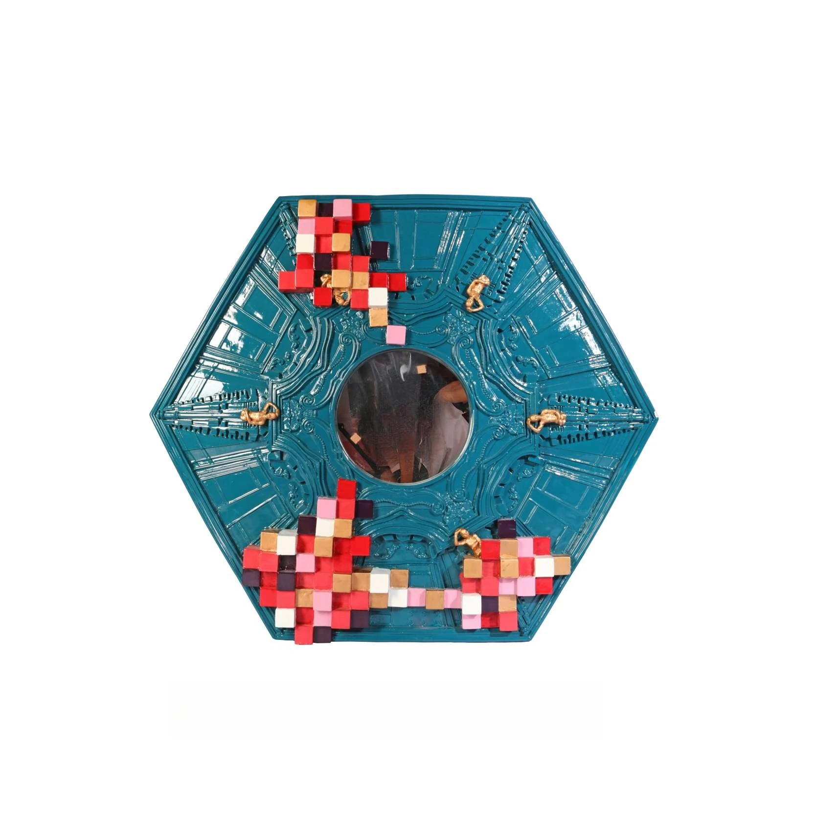 Creative home decoration wall decoration porch decoration hexagonal mirror