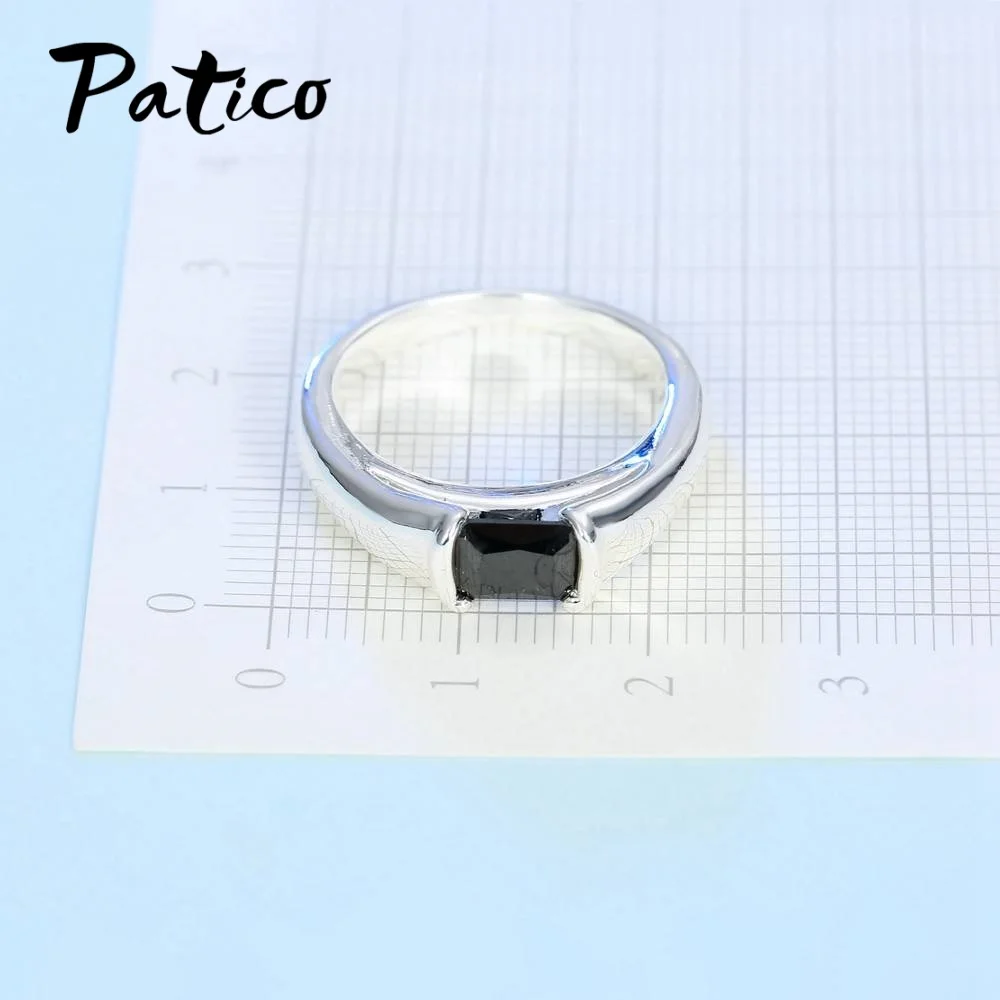 Simple Men Ring 925 Sterling Silver Wedding Rings For Women Square Black CZ Birthday Party Jewelry Russia Style Wholesale