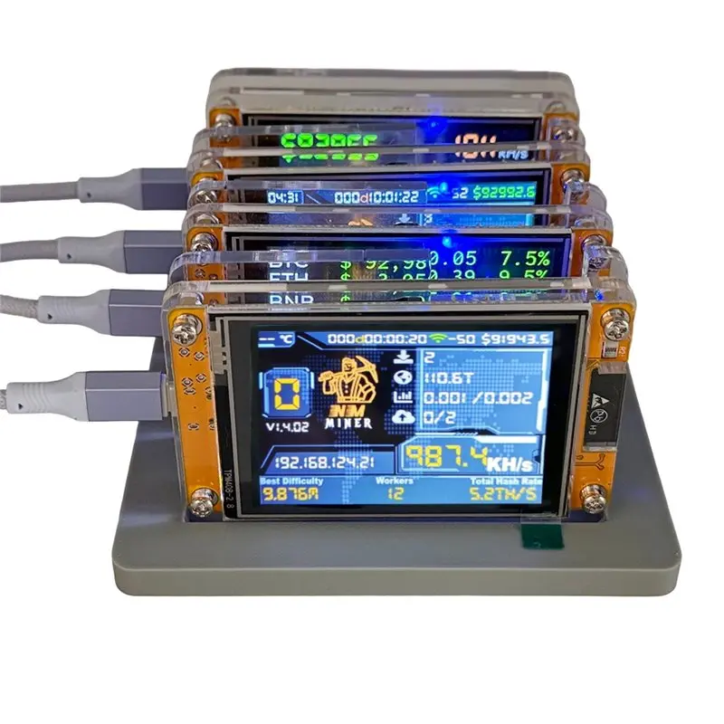 Y42A-Upgraded Harshrate Bitcoin Nerdminer+ 4X990KH/S Nmminer 4 Slots Stand 2.8 Inch Smart Display Solo Lottery Crypto Miner