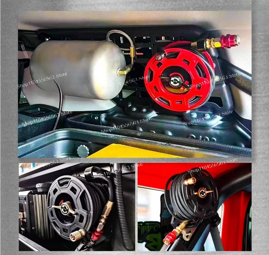 Air Compressor Hose Reel Retractable 4x4 Off-Road Vehicle Modification Tire Inflator Accessories Storage Organizer
