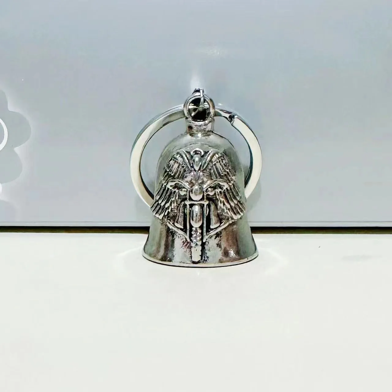 Fashionable Angel Wings Motorcycle Bell Pendant Keychain Punk Rock Men's Riding Party Amulet Exorcism Jewelry image 4