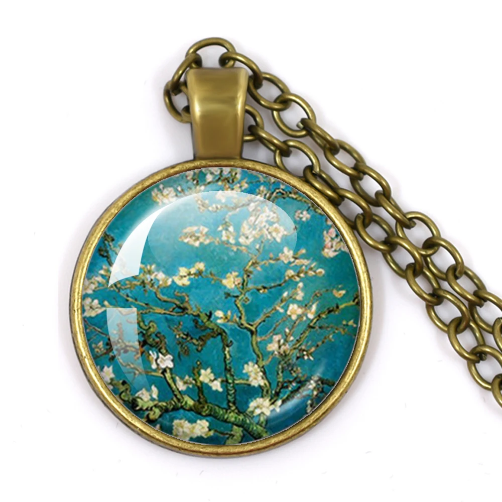 New Classic Starry Night Pendant Van Gogh Necklace Glass Art Painting Pendants Jewelry Moon And Atars Necklaces Gift