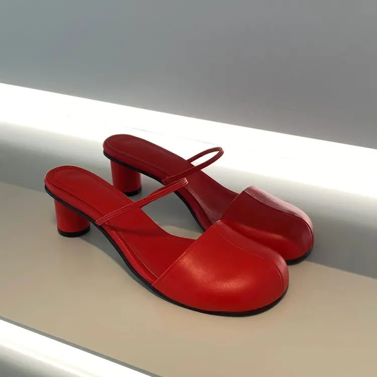Baotou-zapatillas de tacón grueso para mujer, zapatos femeninos de tacón alto, con punta cuadrada, Color sólido zapatillas de estar por casa zapatos de tacon mujer elegantes zapatillas casa zapatillas informales