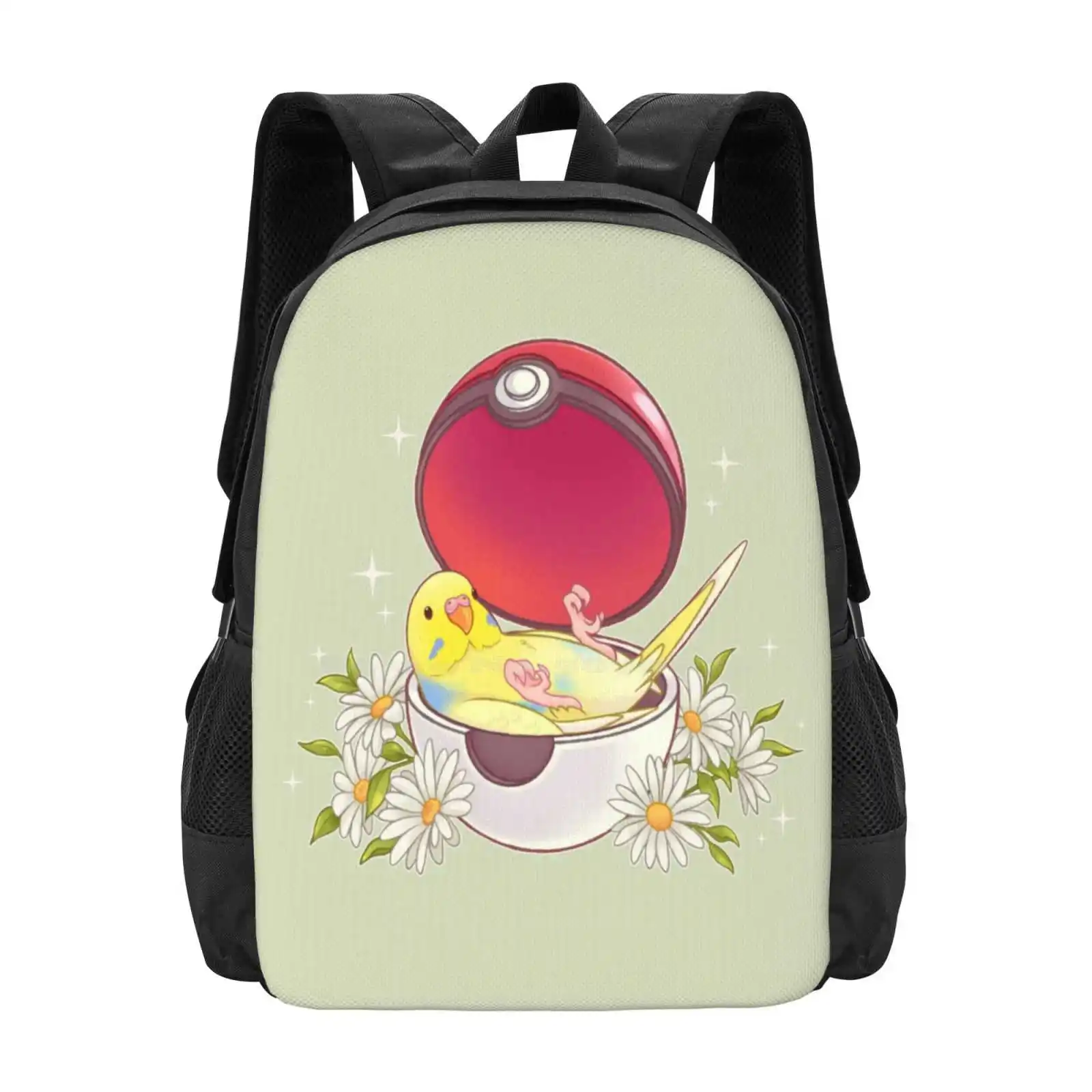 

Catch Your Budgie Hot Sale Schoolbag Backpack Fashion Bags Bird Nature Cute Budgie Daisies Flowers Yellow Videogames Pets