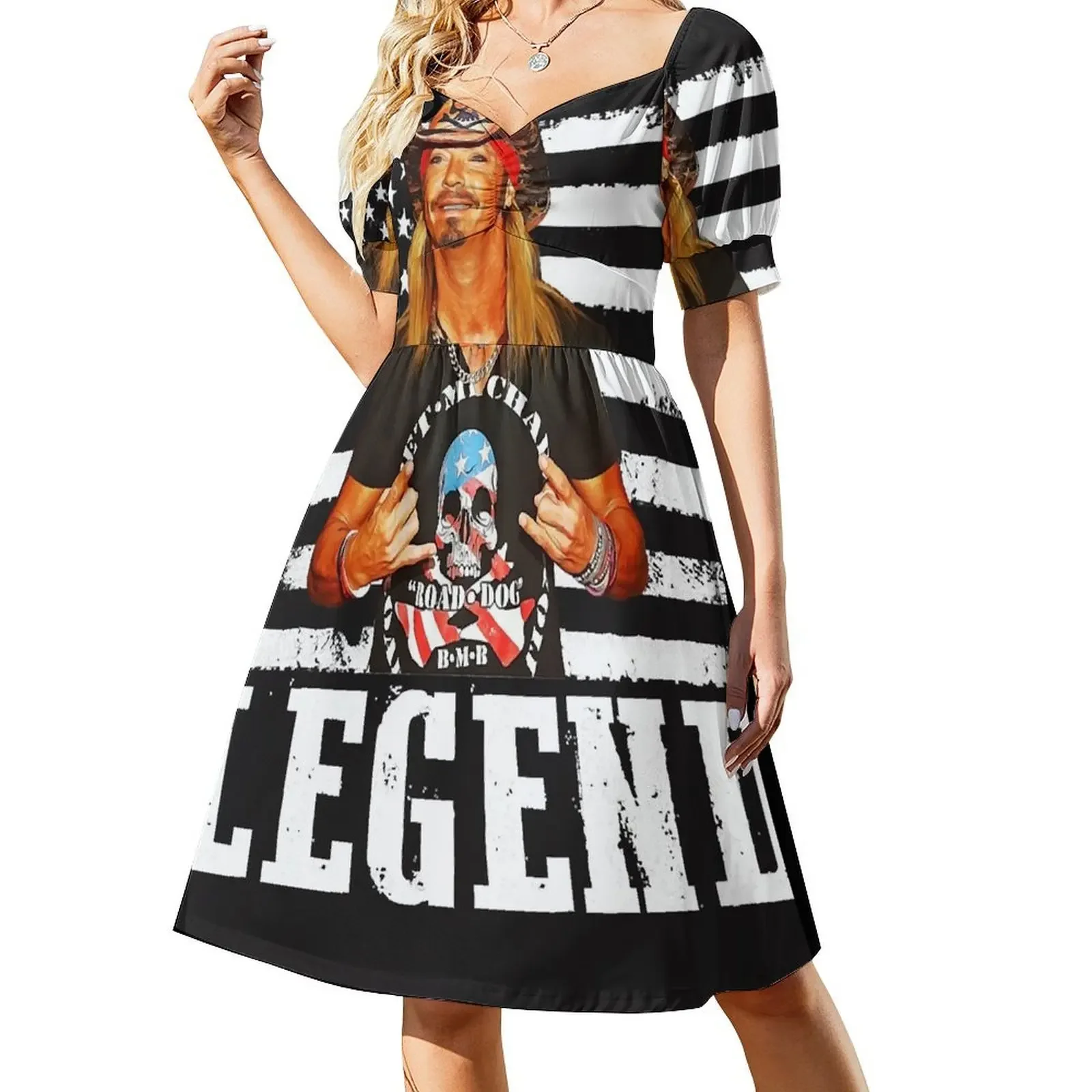 

Women My Favorite Distressed American Flag Bret Michaels Legend Retro Sleeveless Dress summer dress Female clothing Dress