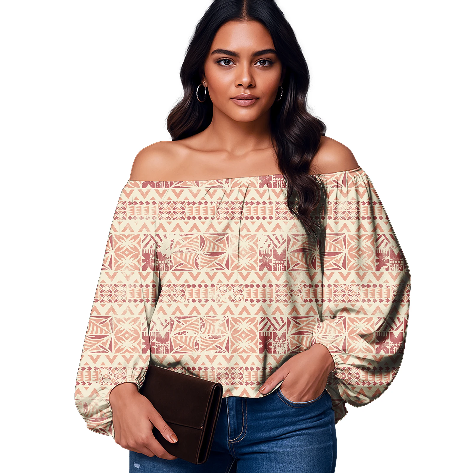 Hawaiian Custom Lady Ethnic Style Clothes Tapa Tribal Design Ladies Top Polynesian Cozy Women Tops Samoan Drop Shoulder Blouse