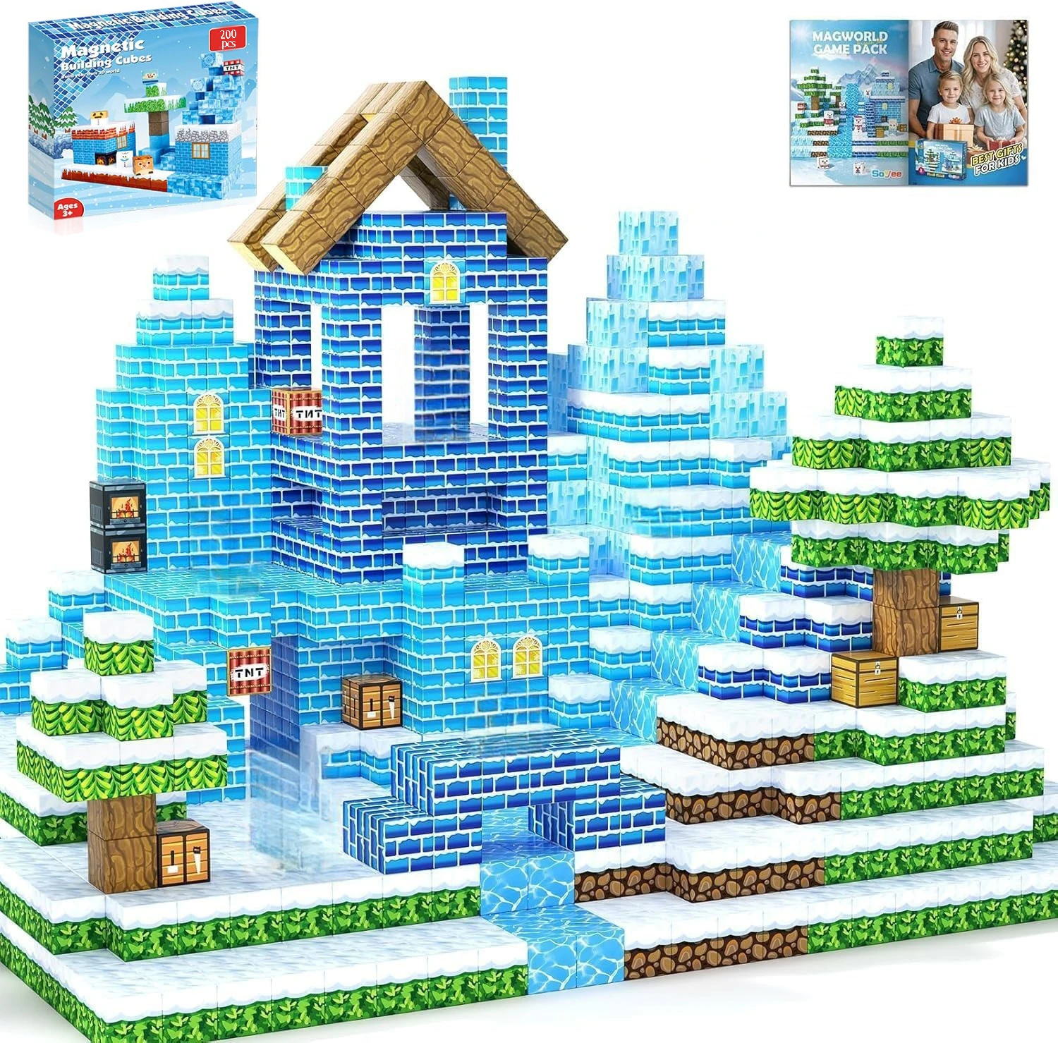 

Магнитные блоки, сборка ледяного замка, магнитные игрушки для малышей Монтессори, подарки на Рождество и день рождения, сенсорные игрушки STEM