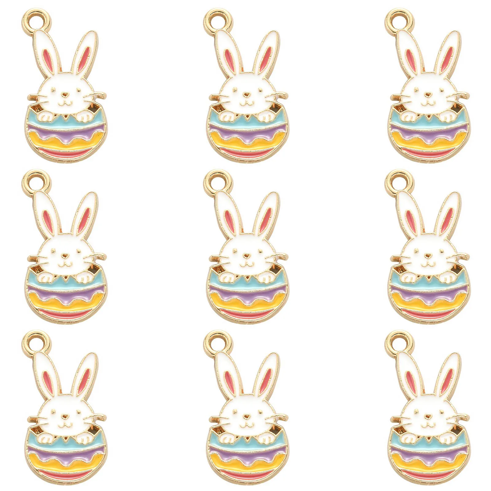 Pandahall 20Pcs Easter Bunny Charms Colorful Easter Egg with Rabbit Charms Animal Charms for Jewelry Making DIY Necklace Earring