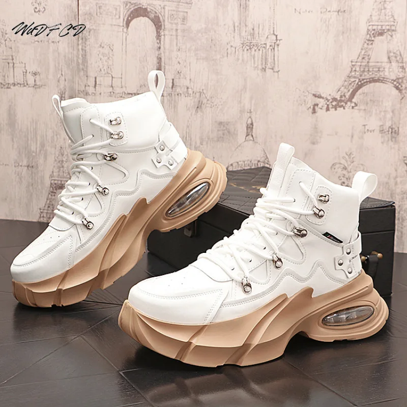 

High Top Chunky Sneakers Men Original Designer Air Cushion Sport Shoes Fashion Casual Height Increased Platform Motorcycle Boots