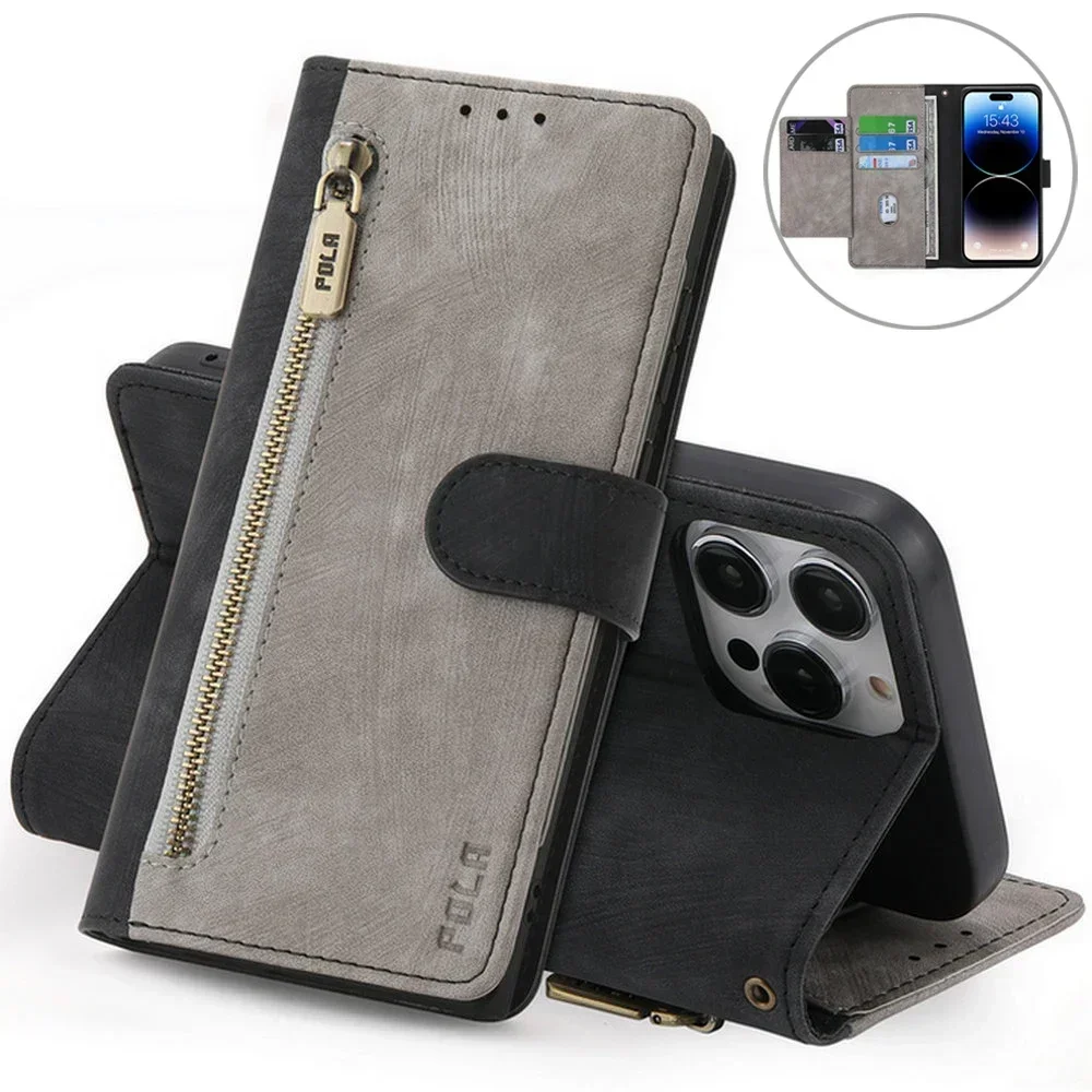 

G45 G54 G84 5G Zipper Wallet Leather RFID Case For Motorola Moto G54 Power G45 G84 G64 G34 G24 G14 G04S G13 G23 G53 G73 Cover