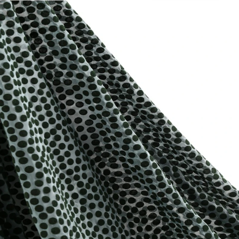 1yard Green Color Spandex Polka Dot Printed Flocking Mesh Fabric Stretchy Nigeria George Fabric for DIY Sewing Clothing