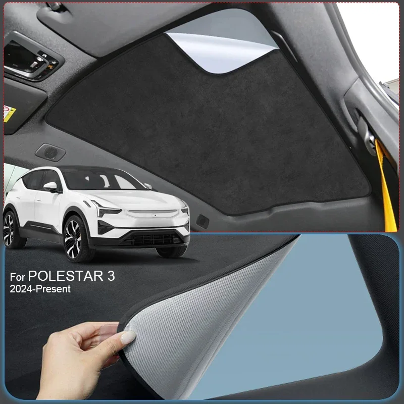 Car Anti-uv Electrostatic Adsorption Sunroof Sunshade Suede Fabric Auto Heat Insulation Skylight For POLESTAR 3 2024-Present