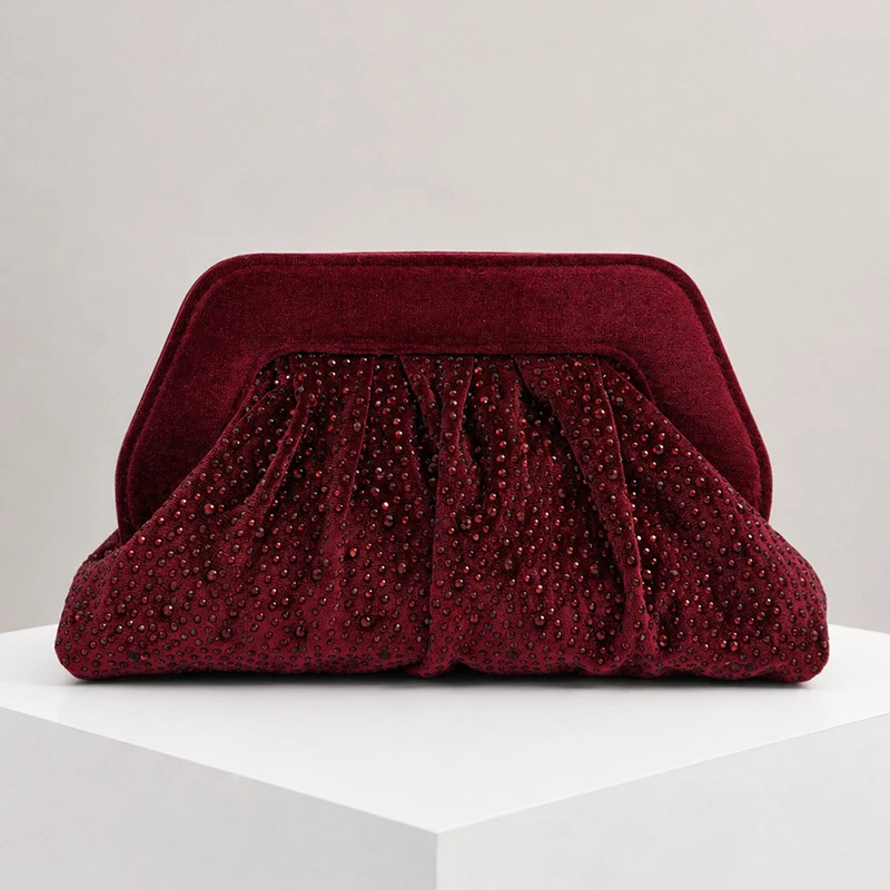 Ladies' autumn and winter new red rhinestone handbag fashion chain handbag elegant holiday makeup bag diamond inlaid banquet bag