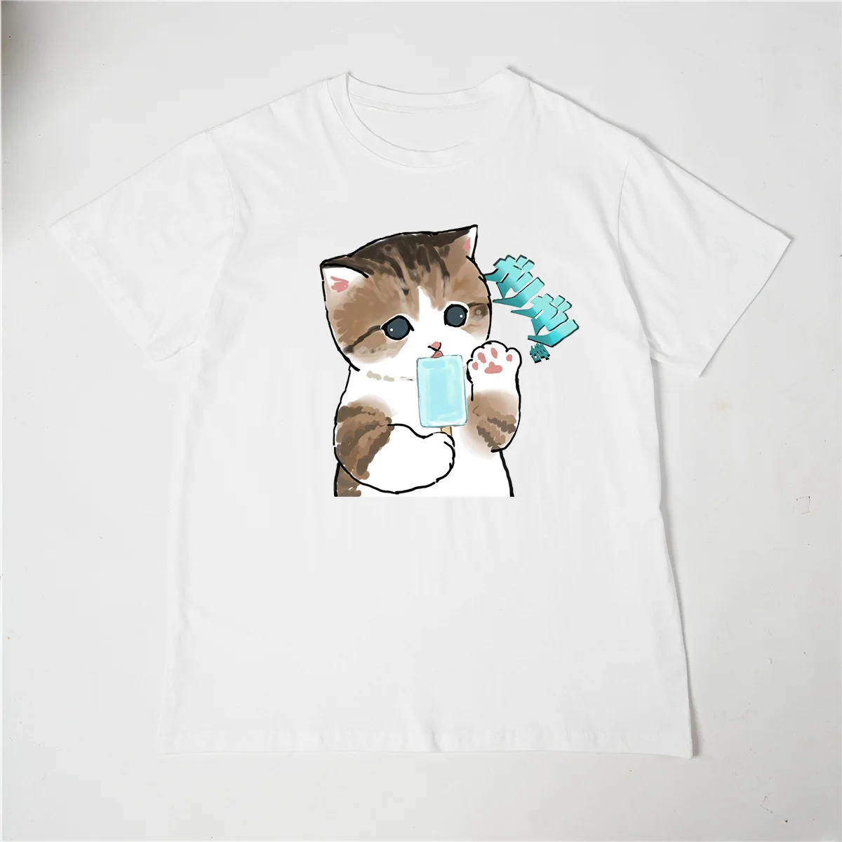 

Kawaii Cat Women Print Funny T-shirt Girl Animal Y2K Fashion 90S Print Tops Tee Gril Black White Clothes,Drop Ship