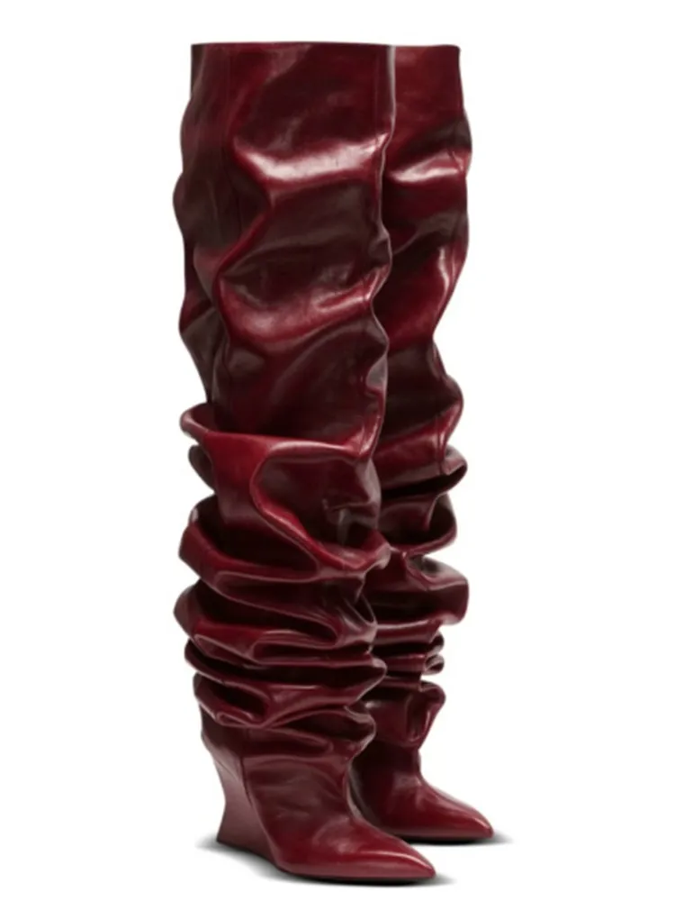 أحذية خريف وشتاء 2025 مدببة، نعل سميك، أحذية بكعب عالي، أحذية عالية للركبة، حفلة كومة مطوية، أحذية نسائية قصيرة كبيرة #4