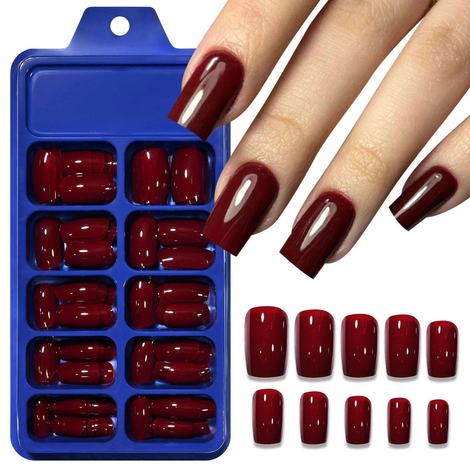 120Pcs Retro Wine Red Ballerina Fake Nails Mid-length Square Wearable Acrylic False Nail Tips Full Cover Women Press on Nails#*-