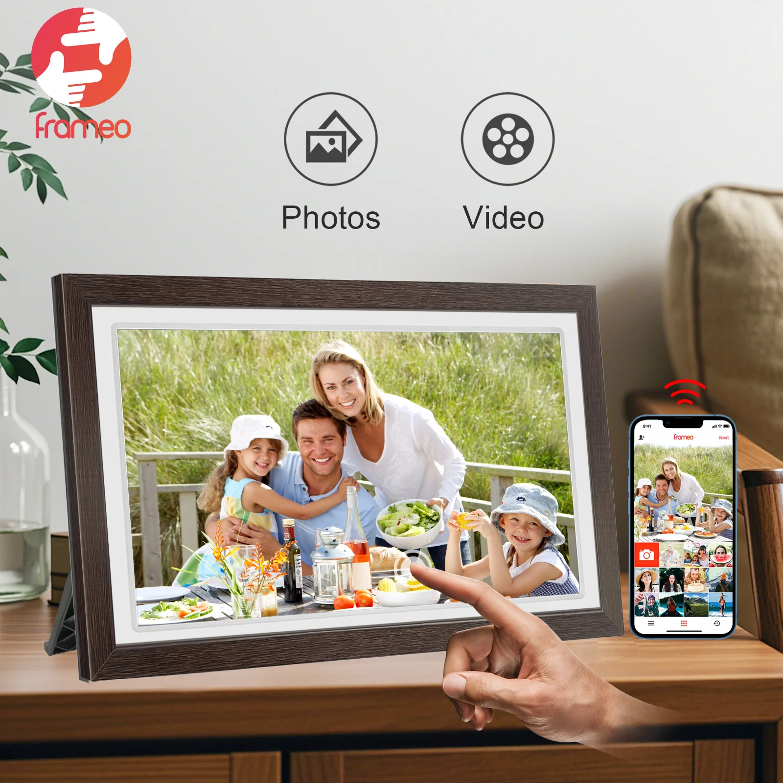 Cadre photo numérique WiFi 21,5 pouces avec application Frameo, écran tactile 1920 * 1080P, cadre photo numérique mural