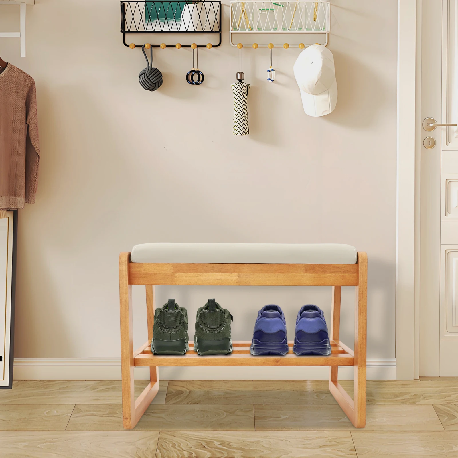 

Modern Shoe Rack Bench Shoe Bench with Cushion 2-Tier Shoe Storage Bench