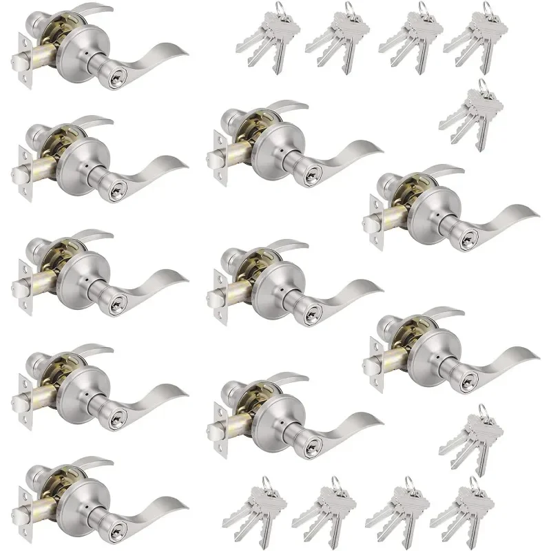 

Probrico 10 Pack Keyed Alike Entry Levers, Wave Style Satin Nickel Entry Locksets