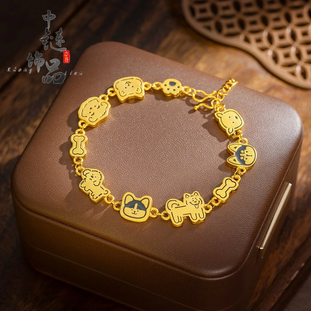 Adorable pet cat bracelet, female pet dog team 9999gold