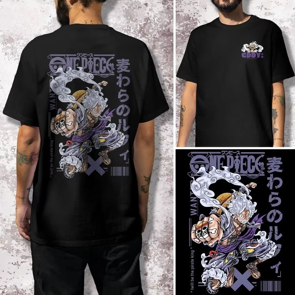 

2026 new Luffy's 5th grade anime "One Piece" men's and women's summer T-shirt loose and original Yoyogi style retro design