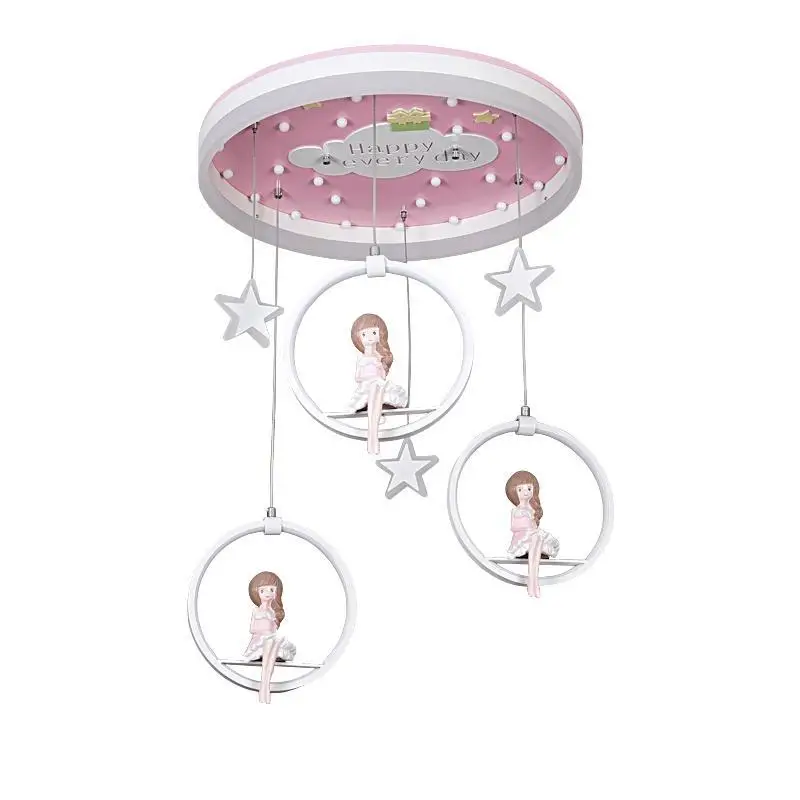 Nordic Cartoon Eye Protection Blue / Pink Princess Girl Decoration LED Circular Acrylic Pendant Lights For Children's Room Kid's