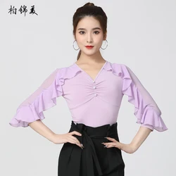 Latin Dance Top Female Adult New Lotus Leaf Sleeve Costume Ballroom Dance Modern Dance Performance Ballroom Dance Practice Dress