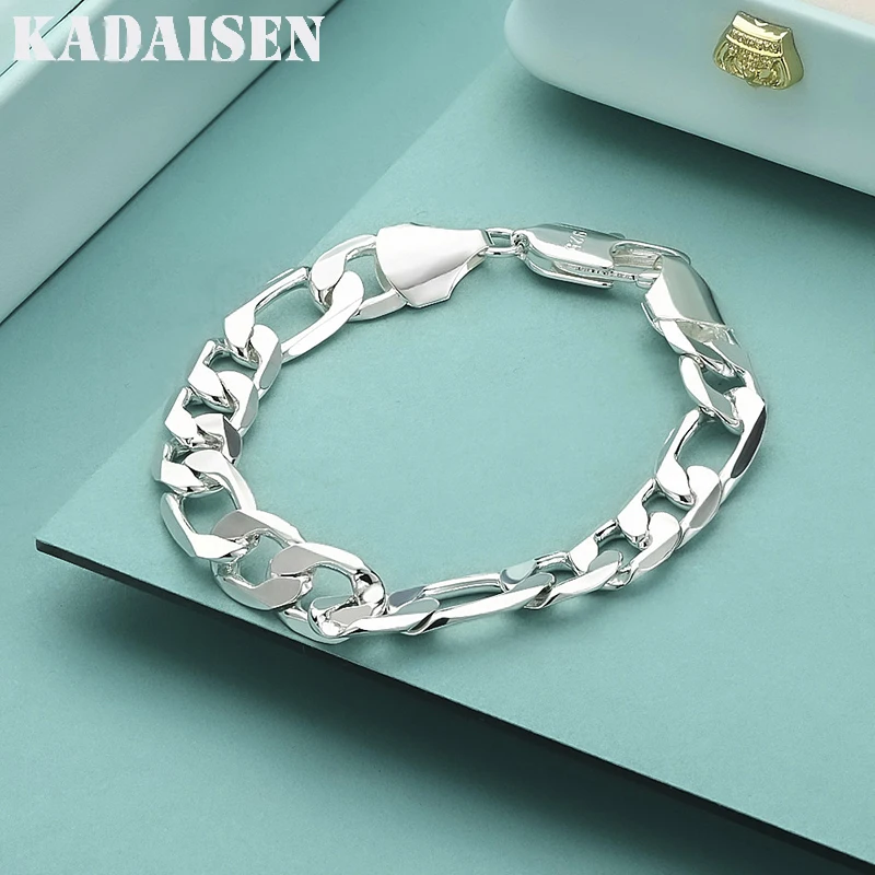 Nueva Pulsera Clásica de Plata de Ley 925 con Cadena Plana de 10 mm para Hombre, Regalo de Navidad, Joyería de Moda para Bodas y Fiestas