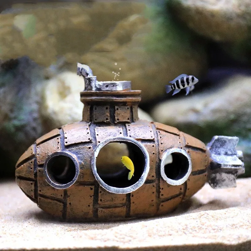 Aquarium Fish Tank Decorations Landscape Submarine Wreck Ship Vintage Resin Design Boat Aquarium Accessories Home Decorations