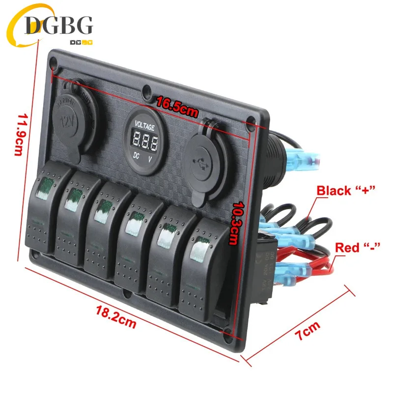24V 12V 6 Buttons Switch Panel With Digital Voltmeter Tester USB Chargers 3.0 Light Toggle Car Power Adapter Marine Boat Caravan