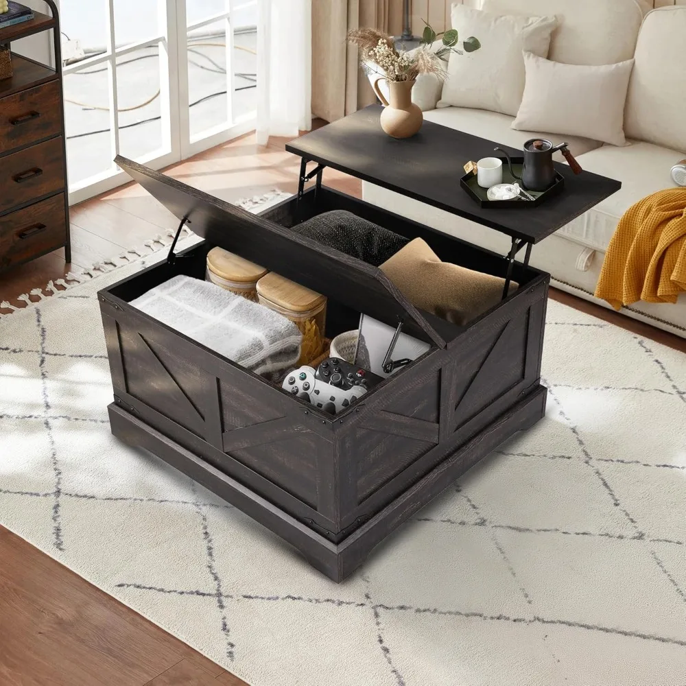 

31.5 Lift Top Coffee Table with Storage, Square Coffee Tables for Living Room, Wood Farmhouse Center Table with Large Hid