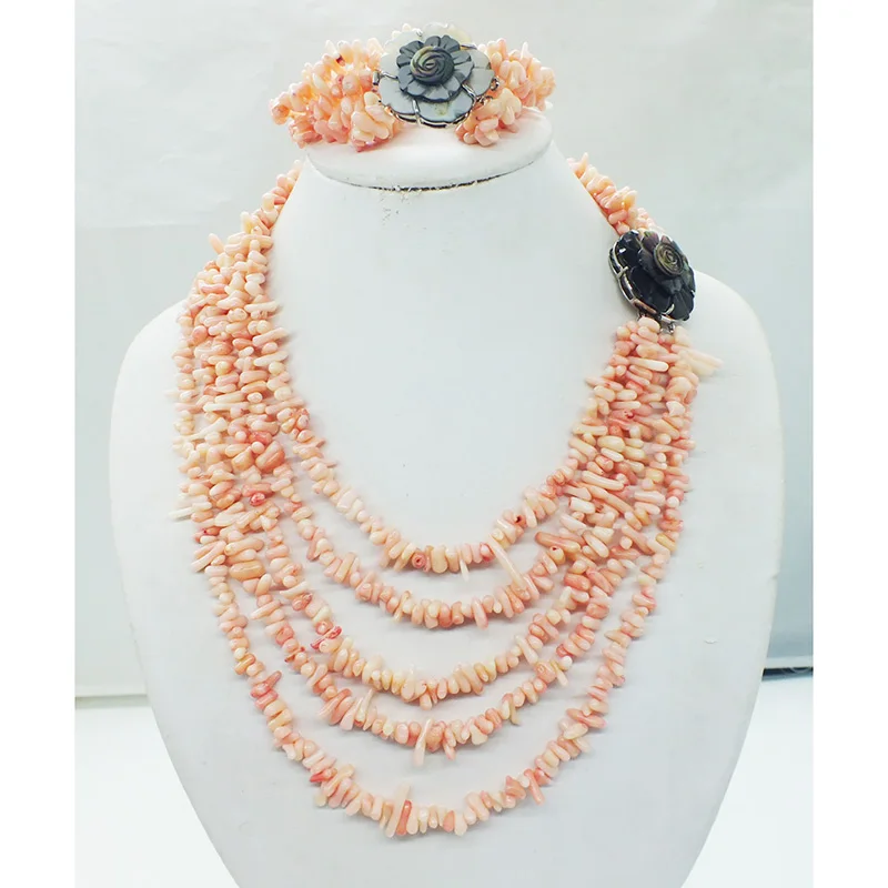 charm  5th floor Pink   Nigerian bride wedding coral necklace. Bracelet set