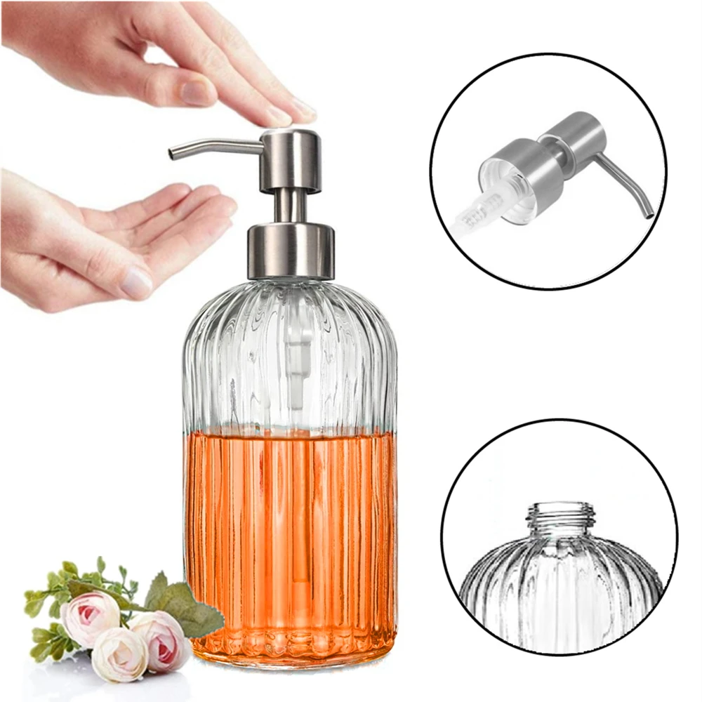 Liquid Soap Dispenser, Glass Hand Soap Dispenser for Bathroom, Pump Bottle Dispenser for Kitchen Sink Dish Wash, 2pcs 400ml 14oz