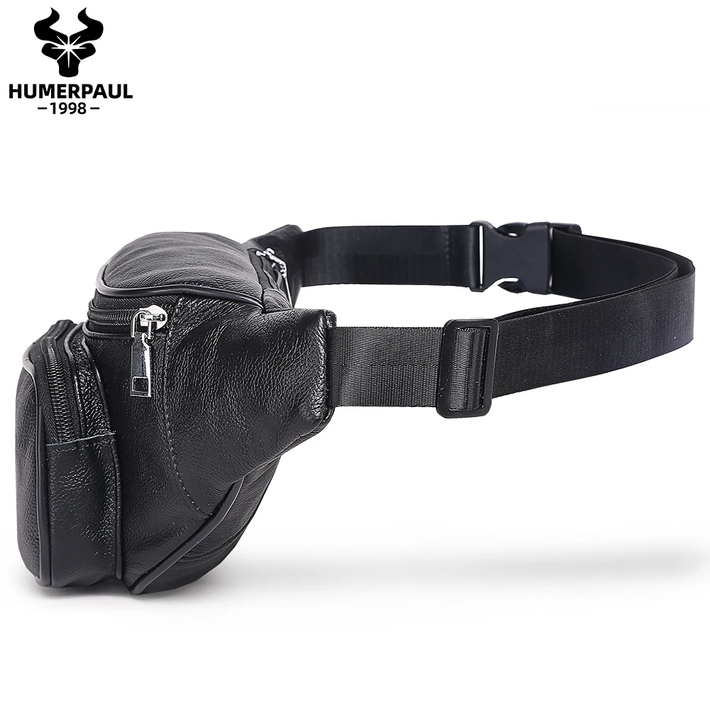 HUMERPAUL Men's Waist Fanny Pack Cowhide Classic Belt Bag Natural Leather Travel Outdoor Sling Chest Bags with Phone Pocket - view 2