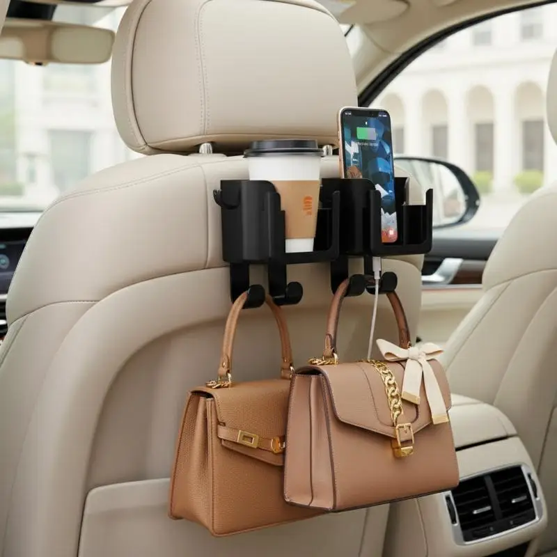 Suporte de copo para carro 6 em 1 com 4 ganchos, suporte de bebidas para encosto de cabeça, suporte universal para garrafa no banco traseiro do carro 