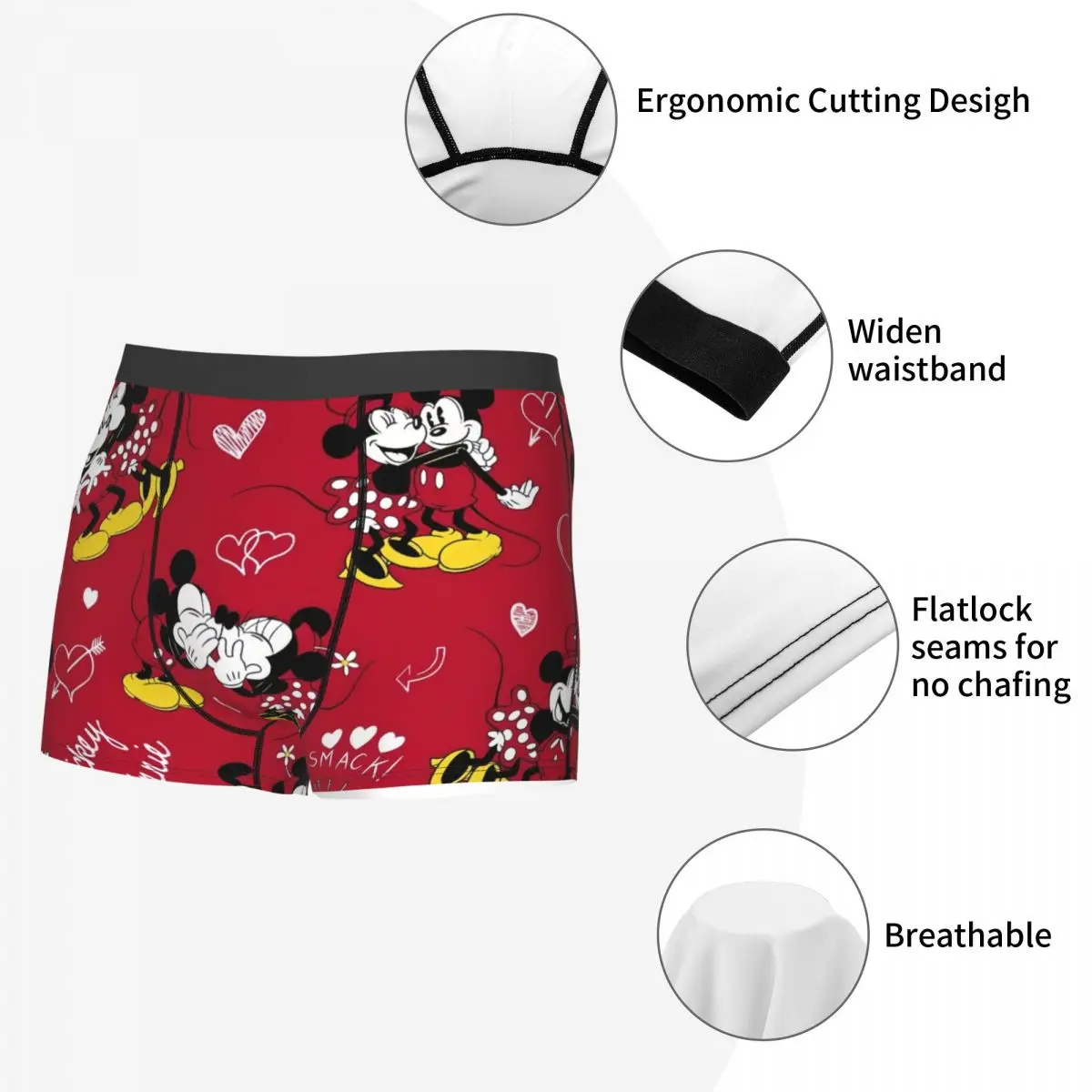 Desenho animado personalizado disney Roupa interior de Mickey Mouse masculina, Boxer respirável, cuecas, calções, calcinhas, cuecas macias, masculino